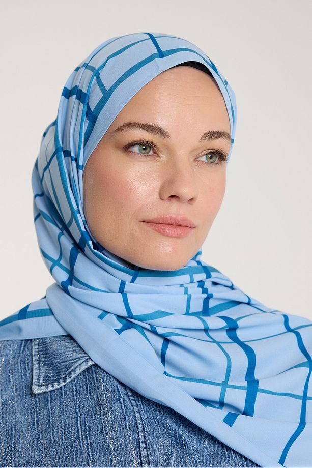 Pure Tone Şal - Kare Desen - Bebe Mavisi - Mavi - 4