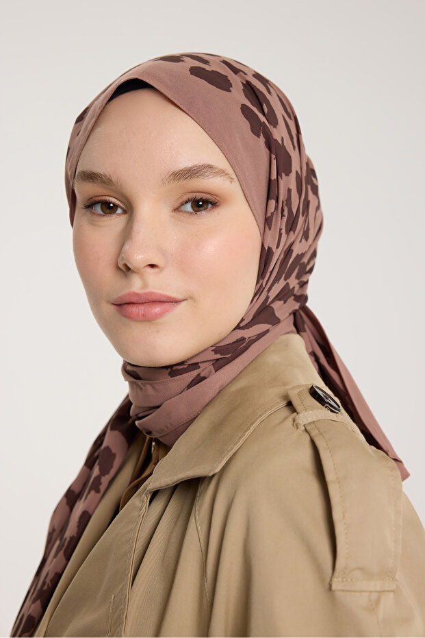 Pure Tone Shawl - Leopard Pattern - Sütlükkahve - Brown