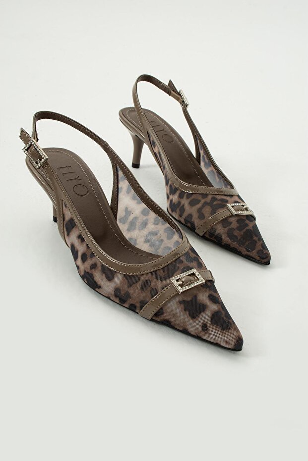 Jade Mesh Leopard Patterned Mink Heeled Shoes