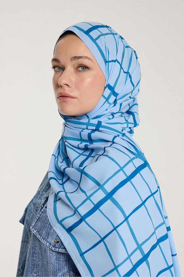 Pure Tone Şal - Kare Desen - Bebe Mavisi - Mavi - 1