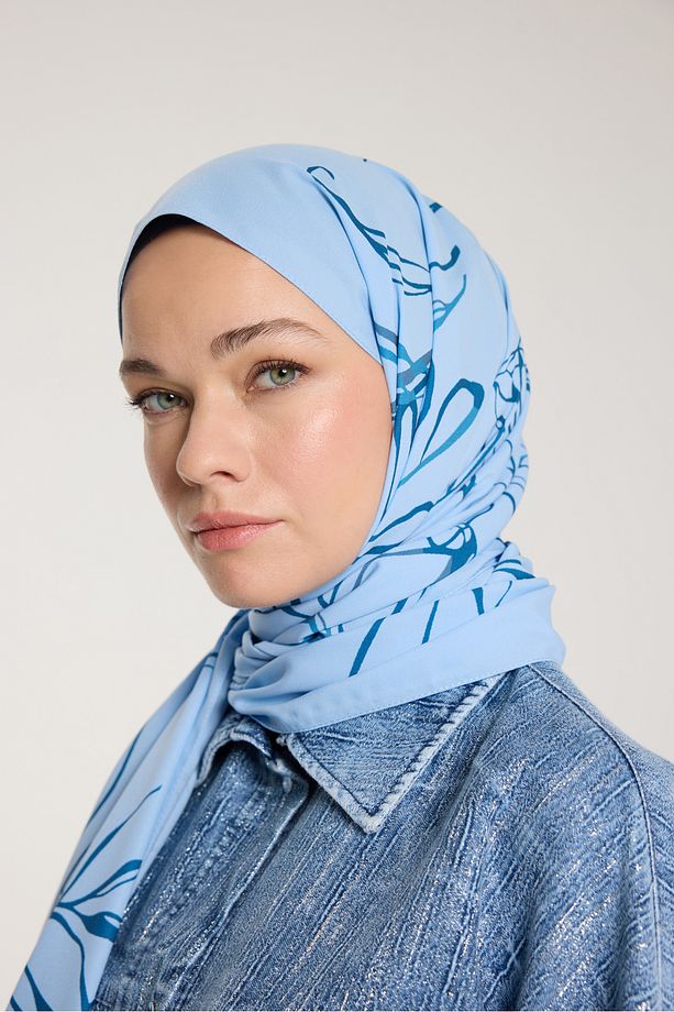 Pure Tone Şal - Yaprak Desen - Bebe Mavisi - Mavi - 3