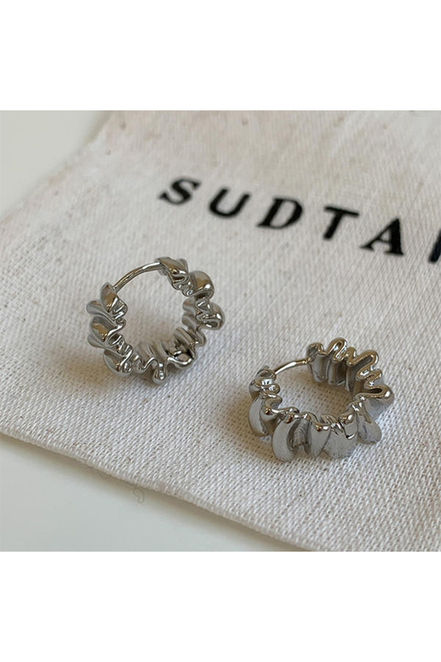 silver color 1 2 Pairs Simple Irregular Geometric Earring Set For Women's Exquisite Wavy Round Hoop
