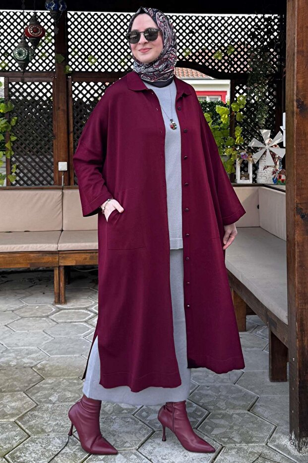 Panço Triko Hırka Bordo - 3