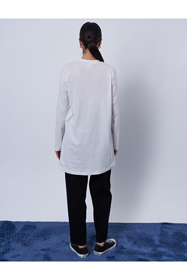 Logolu Örme Sweatshirt Optik Beyaz - 5