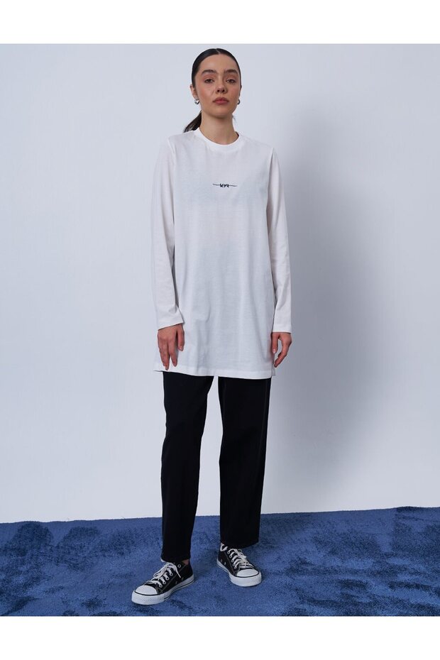 Logolu Örme Sweatshirt Optik Beyaz - 4