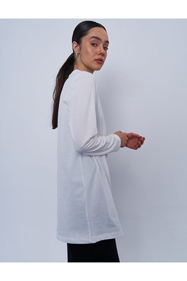 Logolu Örme Sweatshirt Optik Beyaz - 3