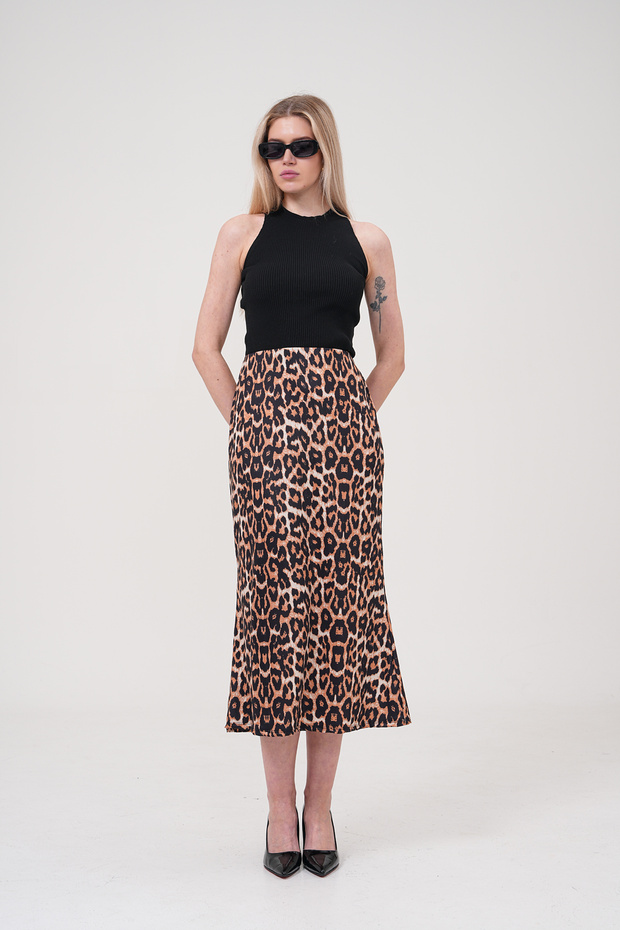 Leopard Patterned Midi Skirt - 4
