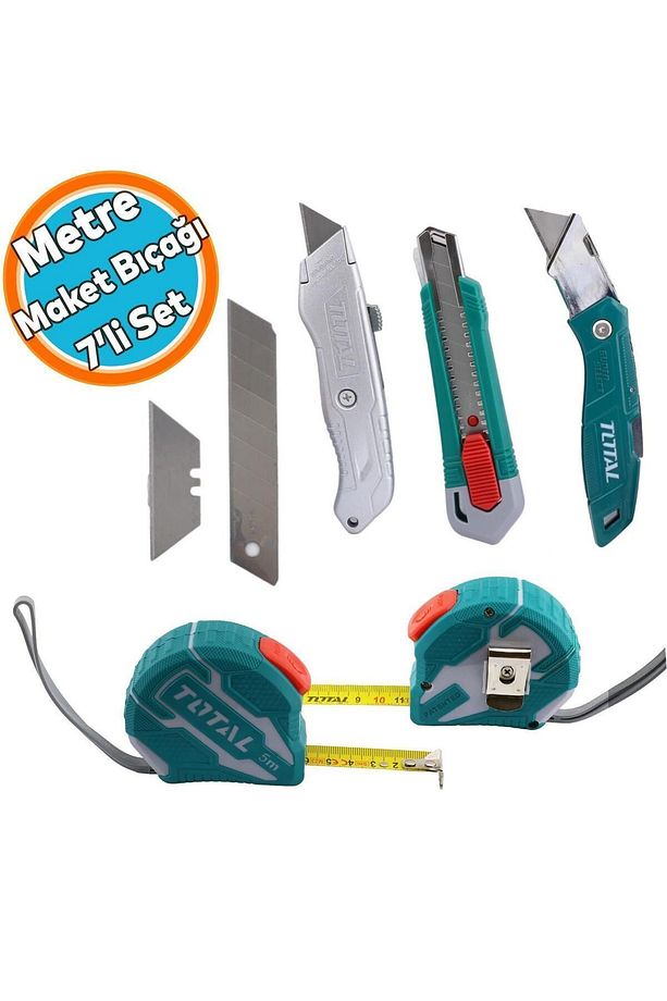 Metre Ve Maket Bıçağı Seti Şerit Metre Halı Kesme Maket Bıçağı Yedek Bıçak 10'lu Total TOS23037E - 1