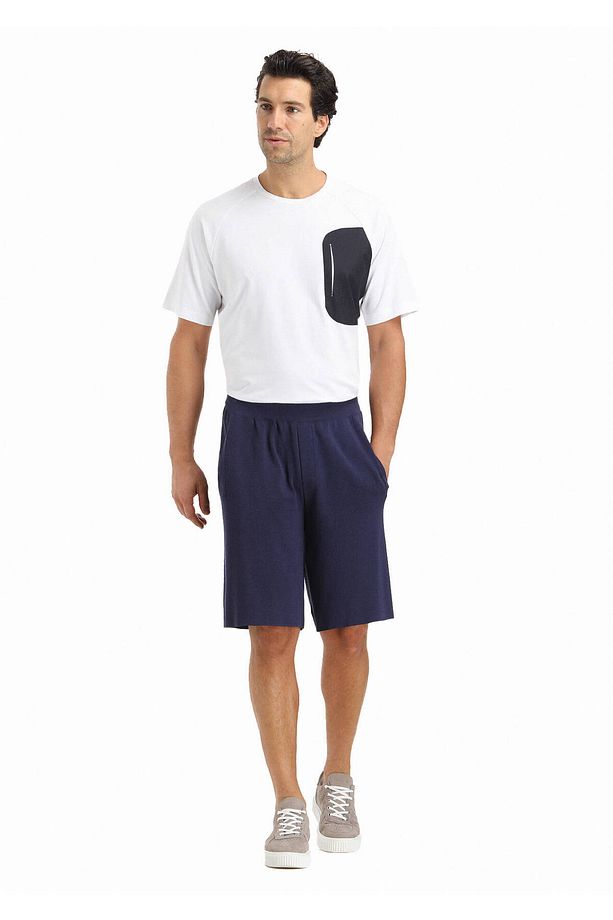 Lacivert Düz Örme Regular Fit Spor Bermuda - 1