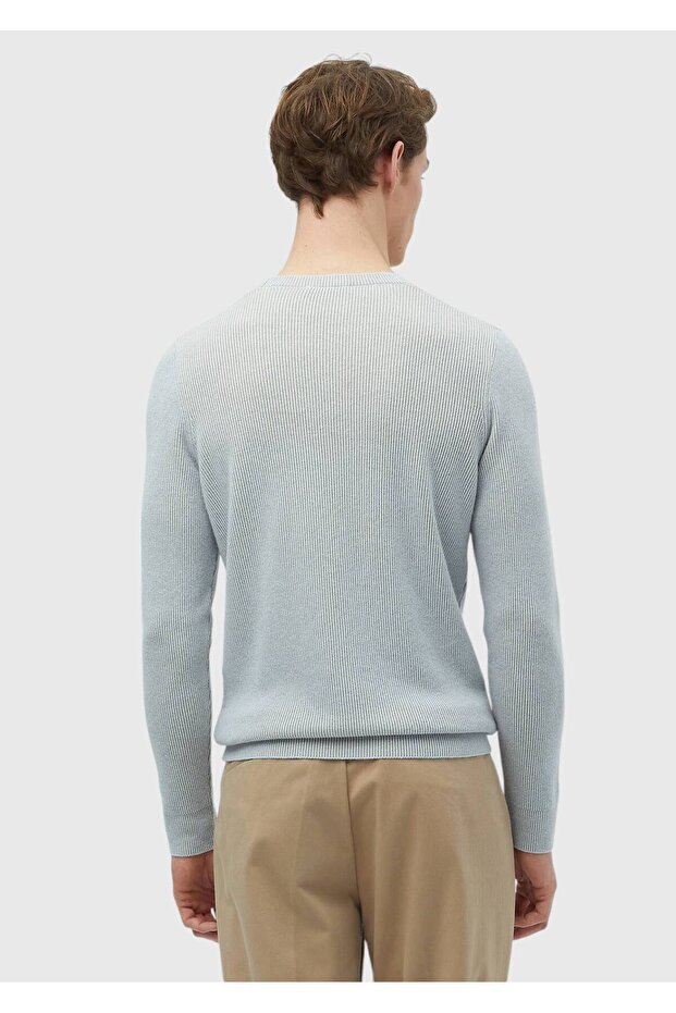 Açık Mavi Bisiklet Yaka Düz Örgü Yün Karışımlı Triko Kazak - 5