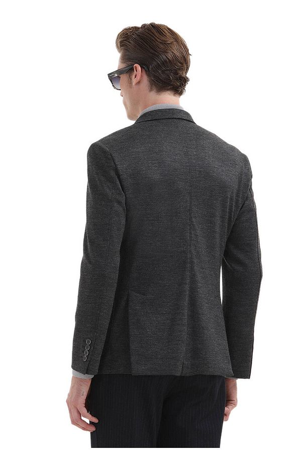 Antrasit Düz Zeroweight Slim Fit Yün Karışımlı Örme Ceket - 7