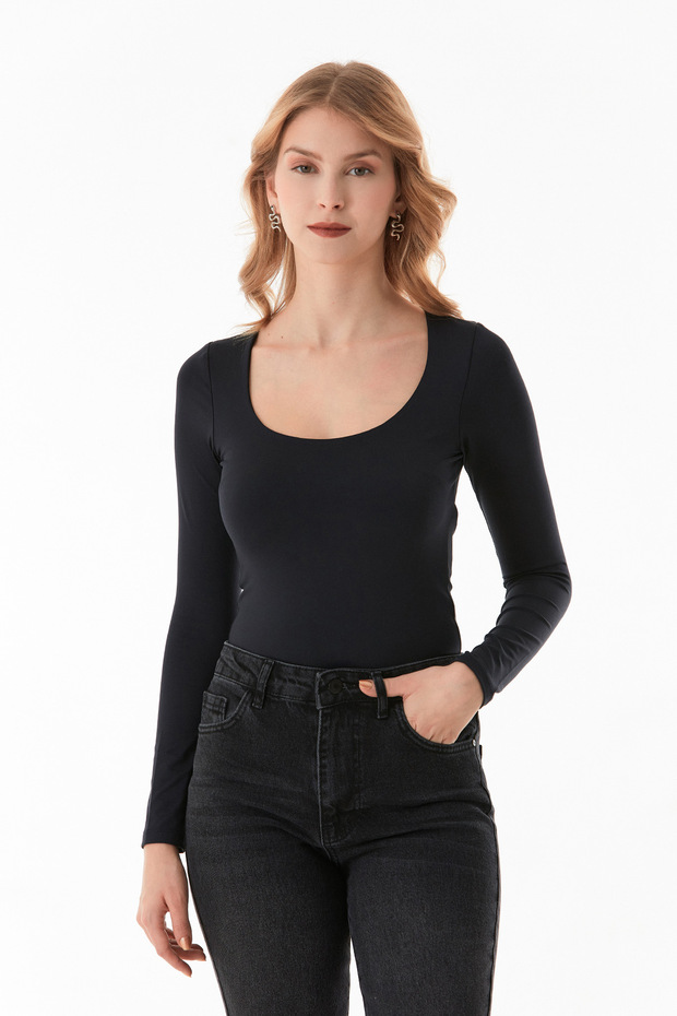 Basic Kare Yaka Bluz - 1