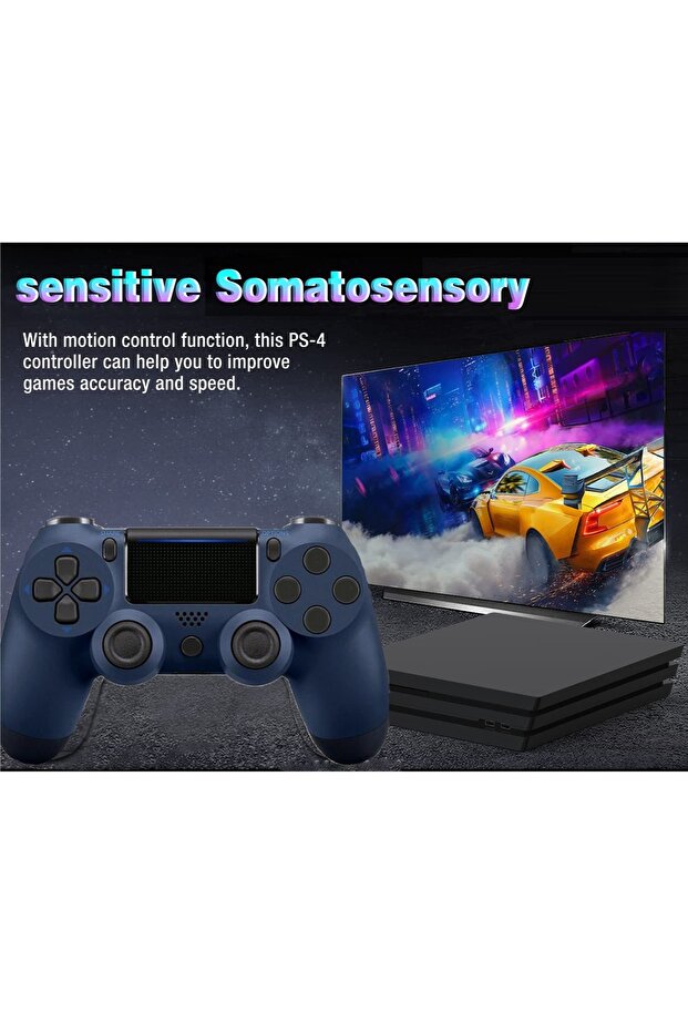 Bluetooth Wireless Game Controller for PS4/PC/iOS/Android with Dual Vibration,Headphone Jack - Blue - 5