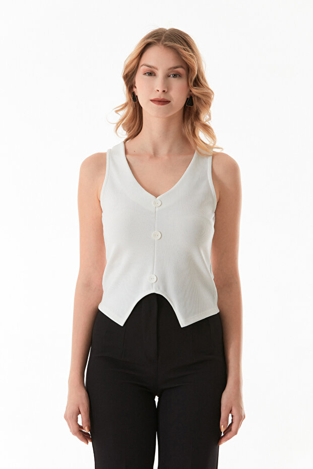 Basic Fitilli Düğmeli Yelek - 8
