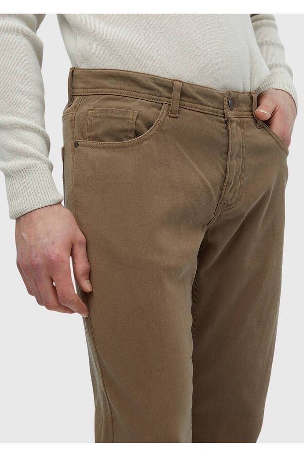 Deve Tüyü Düz Dokuma Slim Fit Casual Pamuk Karışımlı Pantolon - 3