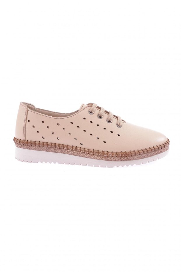 P57-23Y Women's Lace-Up Casual Shoes Genuine Leather Beige