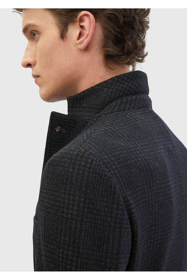Antrasit Kareli Zeroweight Slim Fit Yün Karışımlı Örme Ceket - 5