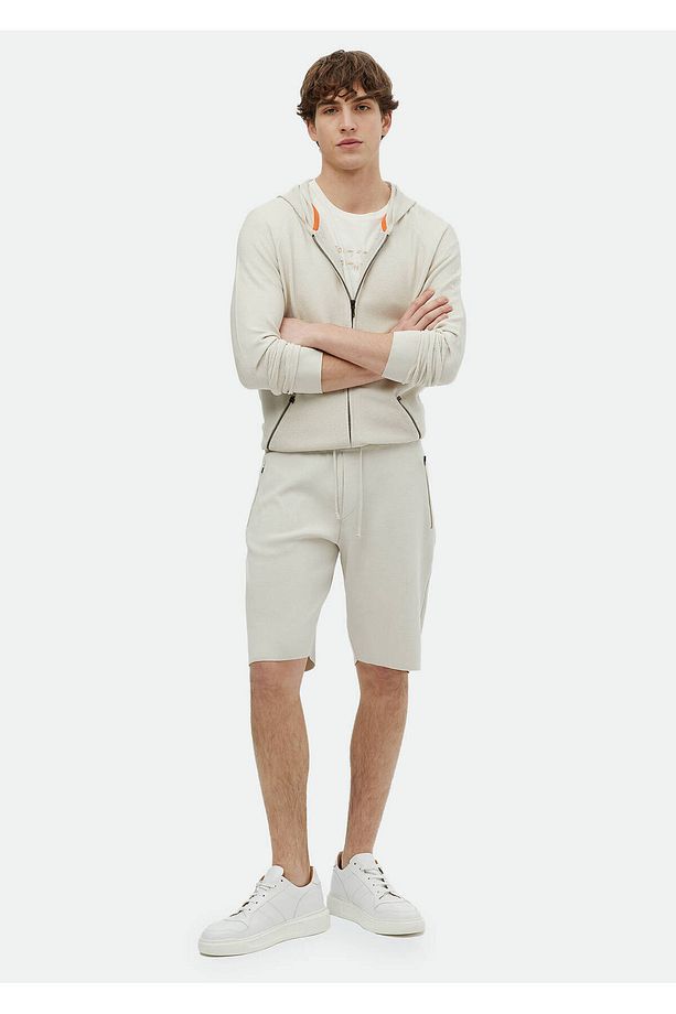 Bej Düz Örme Regular Fit Spor Bermuda - 2