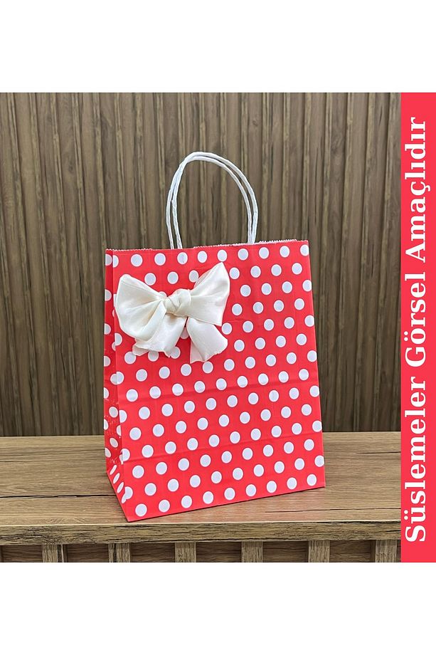 Kırmızı Puantiyeli Kağıt Poşet 20x22x10cm 25 Adet - 2