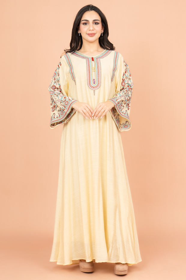 Mandarin Collar Hand Embroidered Jalabiya