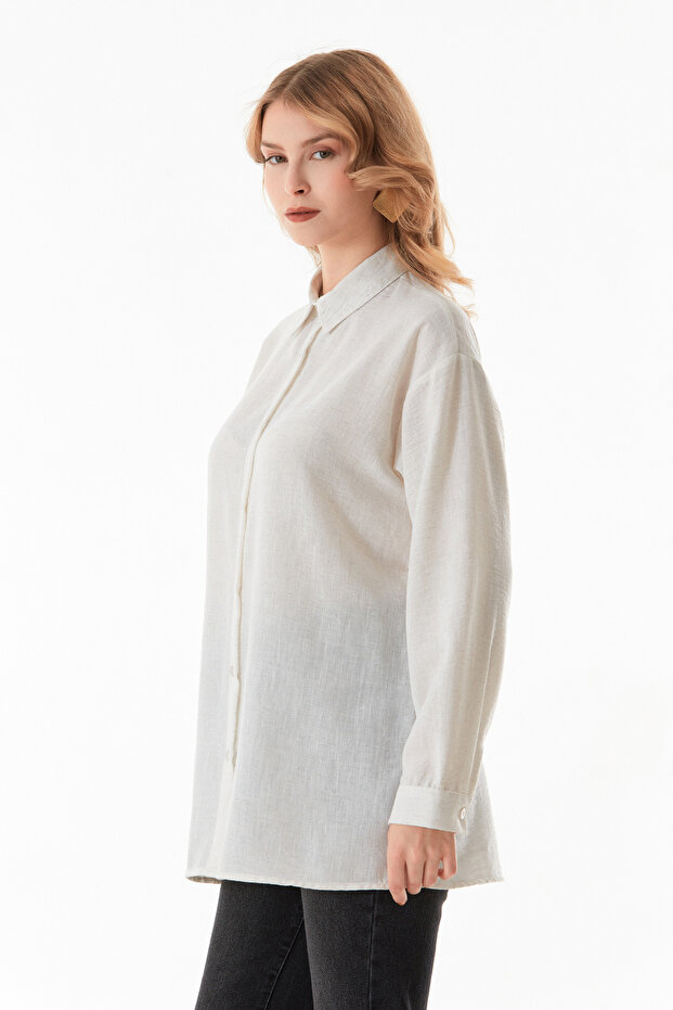 Kırçıllı Düğmeli Oversize Gömlek - 5