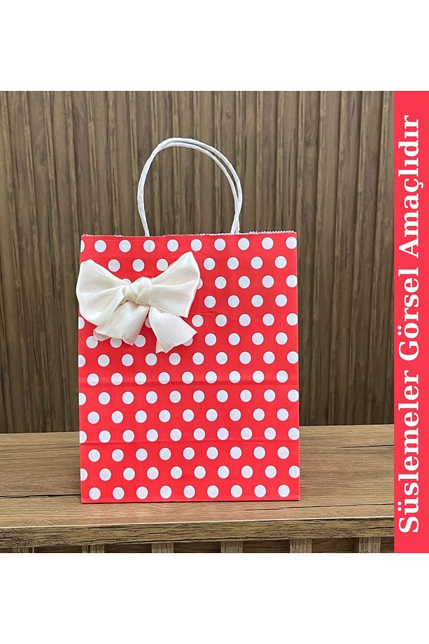 Kırmızı Puantiyeli Kağıt Poşet 20x22x10cm 25 Adet - 1
