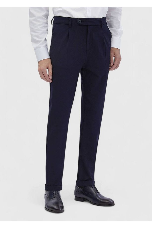 Lacivert Düz Örme Regular Fit Casual Pantolon - 3