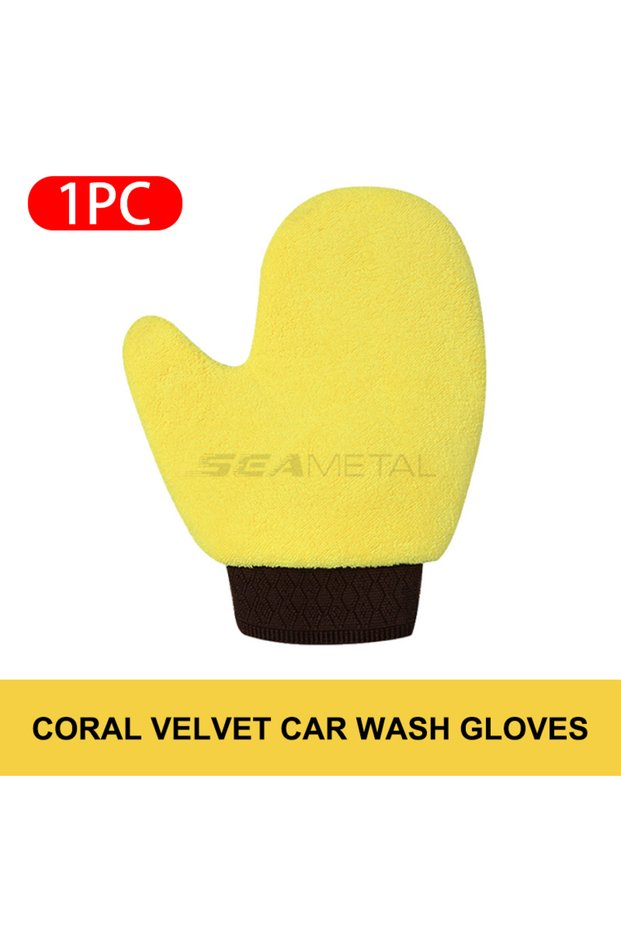 1pc SEAMETAL Car Wash Glove Double-Faced Coral Fleece Auto Cleaning Mitt Gloves Car Window Door Glas