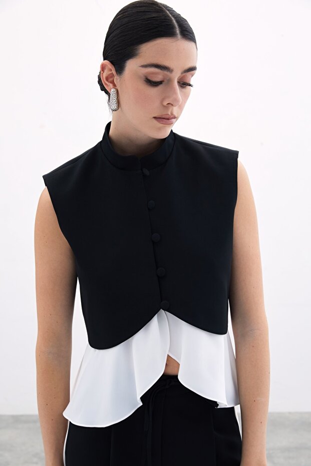 سترة قصيرة سوداء متباينة - 4