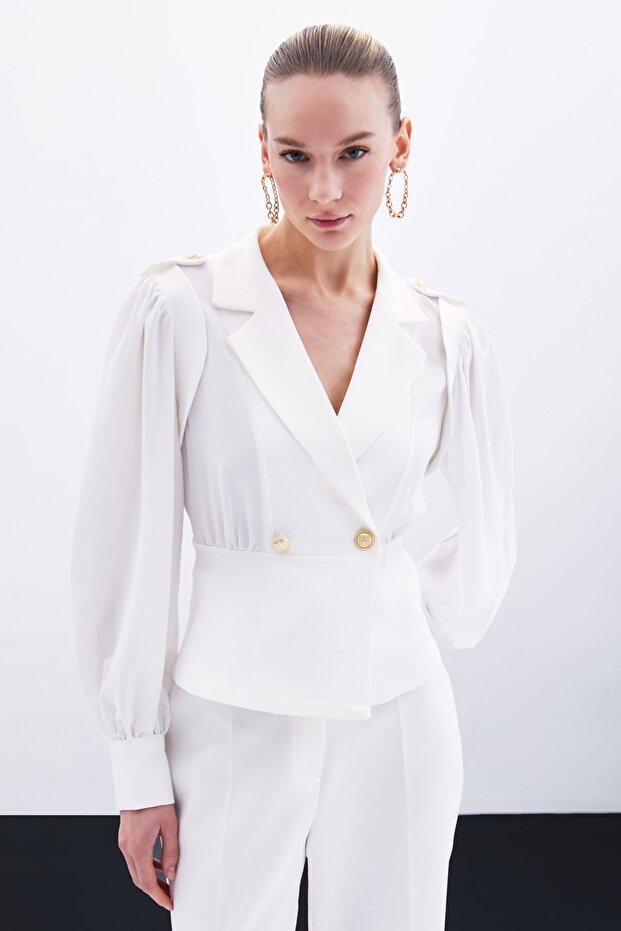 Double Breasted Short Jacket - Ecru - 1