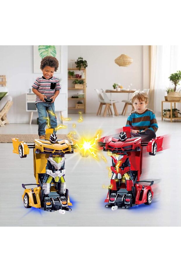 Remote Control Car Toy, 2.4Ghz Deformable Rmote-Controlled Robot with LED Light, 360° Rotating(Red) - 5