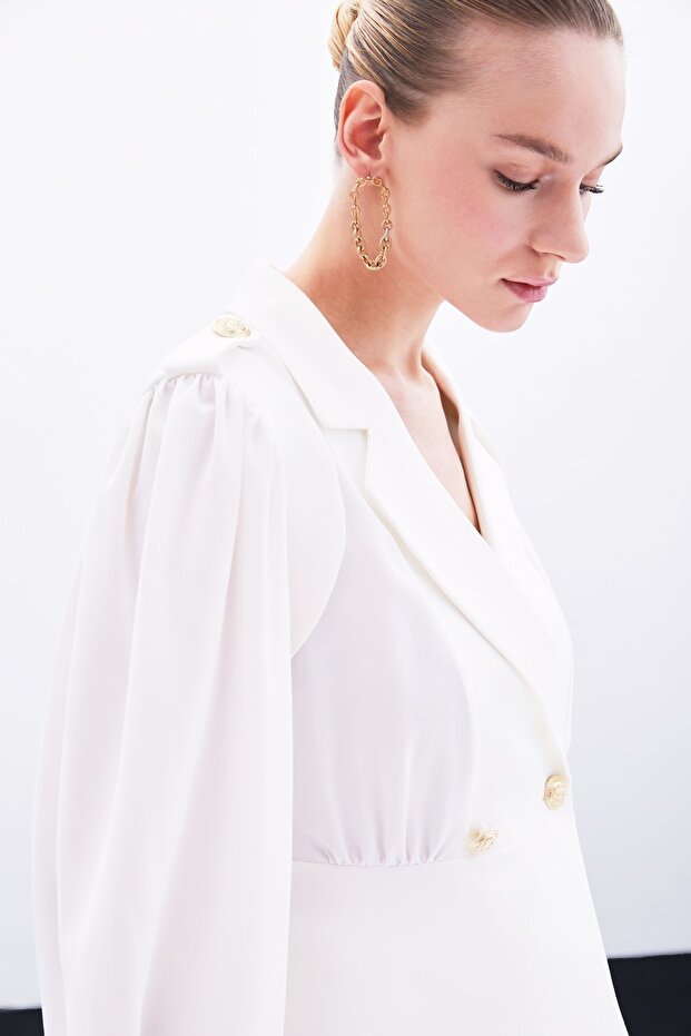 Double Breasted Short Jacket - Ecru - 4