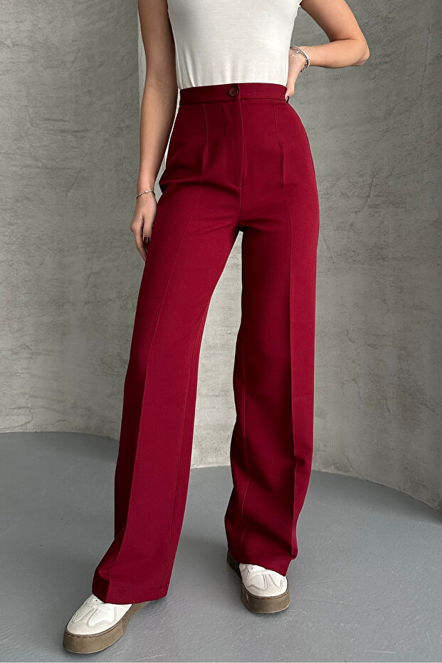 Women's New Season High-Waisted Classic Burgundy Fabric Trousers