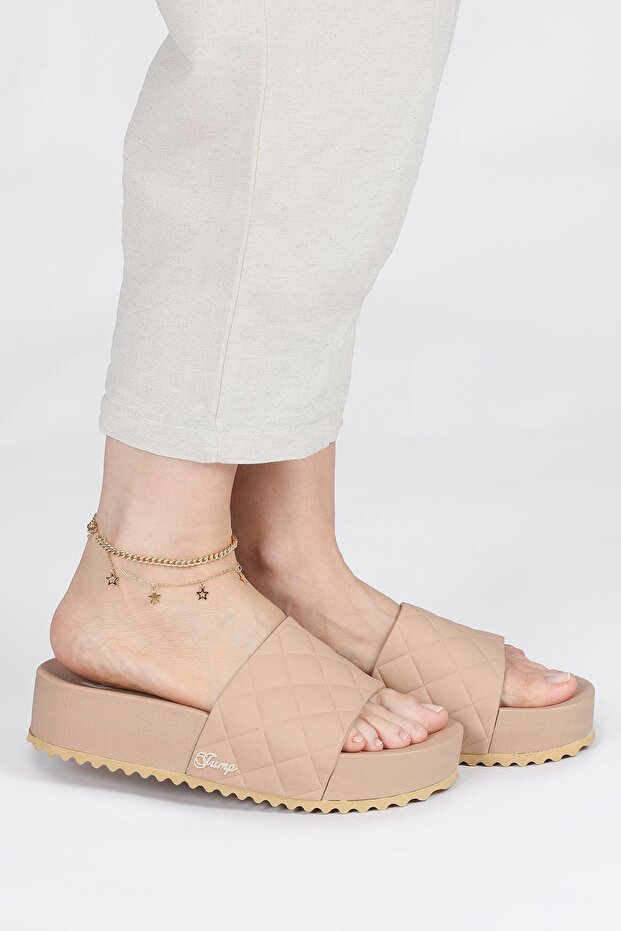 50001 Wedge Heeled Beige Daily Women's Platform Slippers