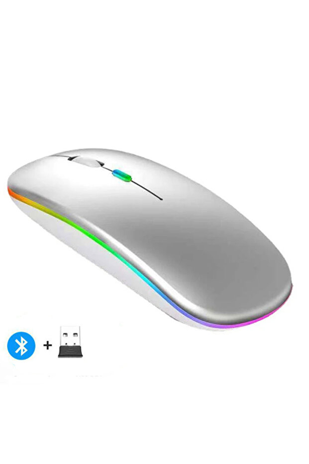 LED Sliver Rechargeable Wireless Mouse Bluetooth-compatible 2.4GHz Dual Modes Computer Mice with Nan - 1