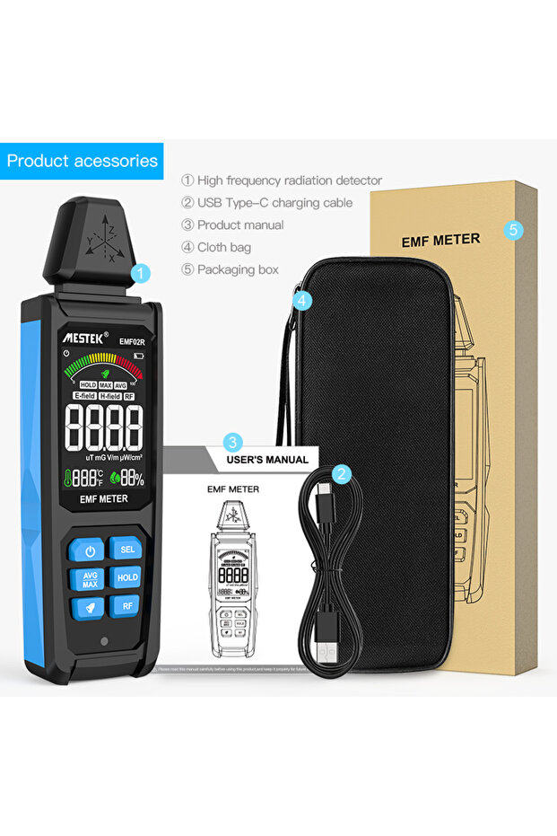 EMF02R EMF02R Color Screen EMF Meter 30Mhz~8GHz High Frequency Electromagnetic Radiation Detection M - 1