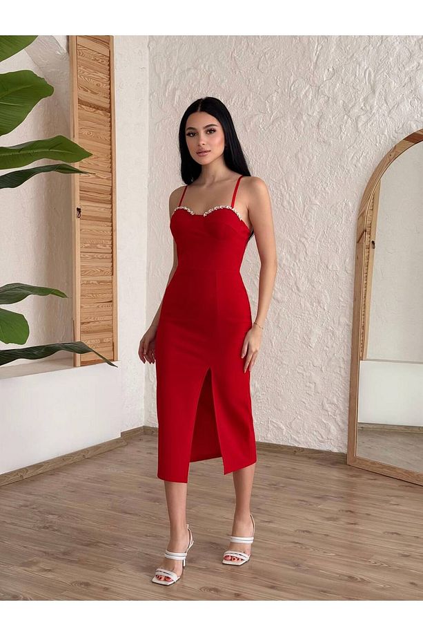 gögsü taslı elbise - 3