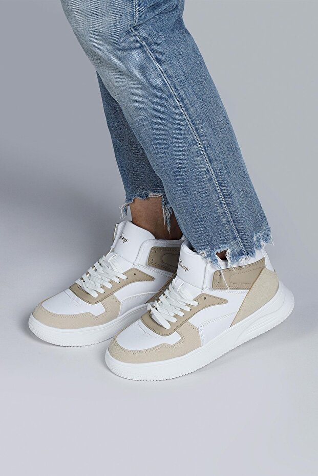 29100 High Top Beige - White Women's Sneaker Casual Sneakers