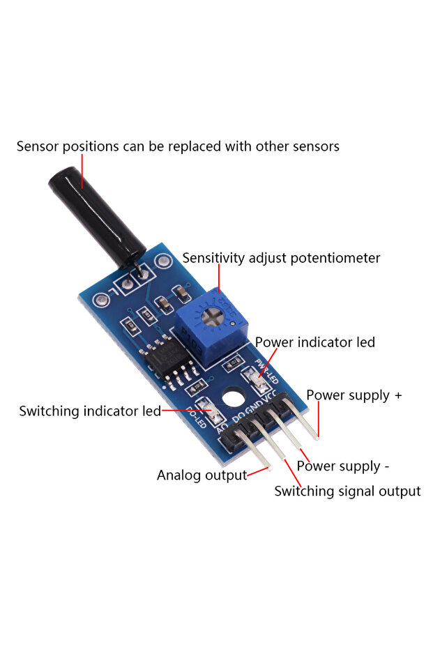 وحدة استشعار الاهتزاز Shk مفتوحة عادةً، وحدة استشعار الاهتزاز لأردوينو، وحدة إنذار - 6