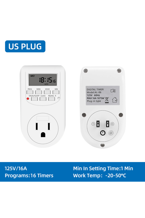 US plug Digital Timer Switch Electronic 12/24 Hour Weekly Programmable Timing Socket EU UK US Plug O - 1