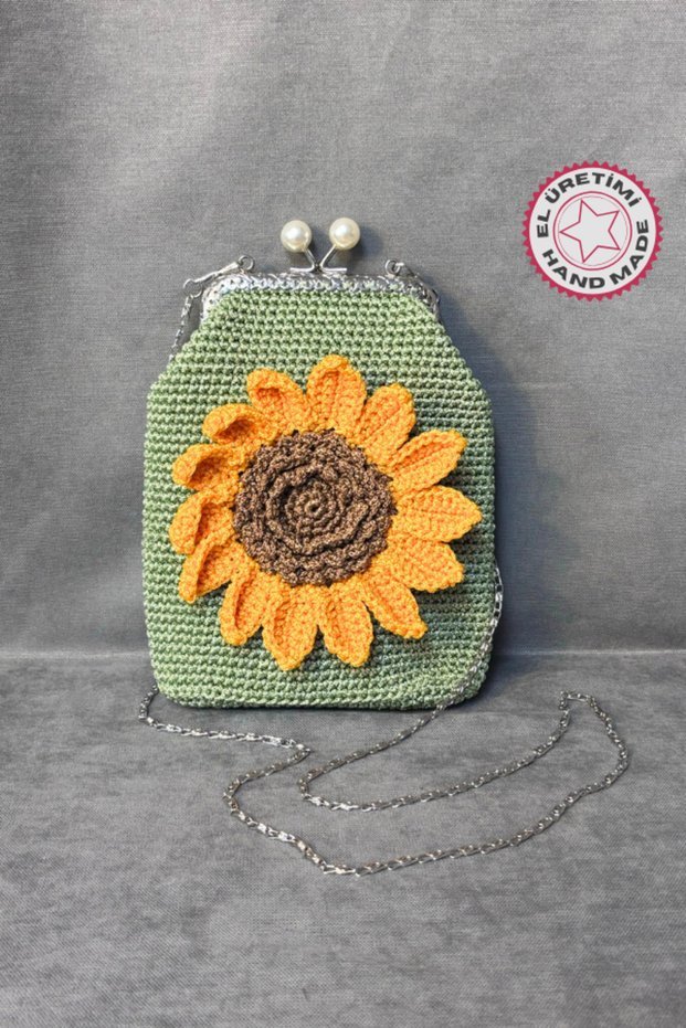 - Esra 6723 Handmade Sunflower Motif Macrame Rope Burs Closure Shoulder Bag