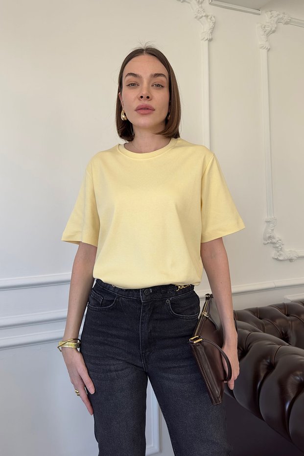 Tricou basic cu mânecă scurtă - GALBEN