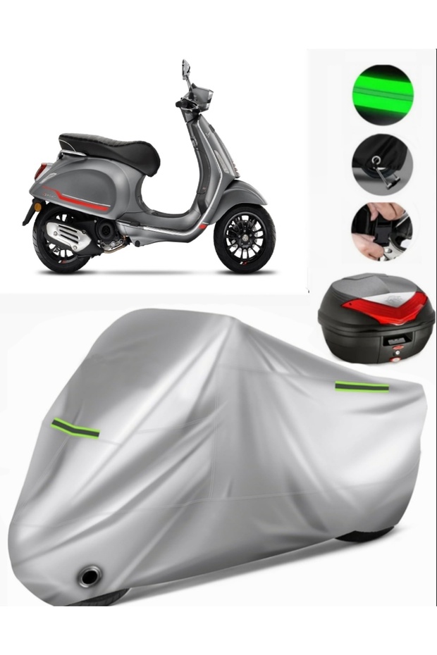 Vespa Primavera 50 Red Rear Bag Compatible Motorcycle Tarpaulin Premium (Lock Compatible)-Black
