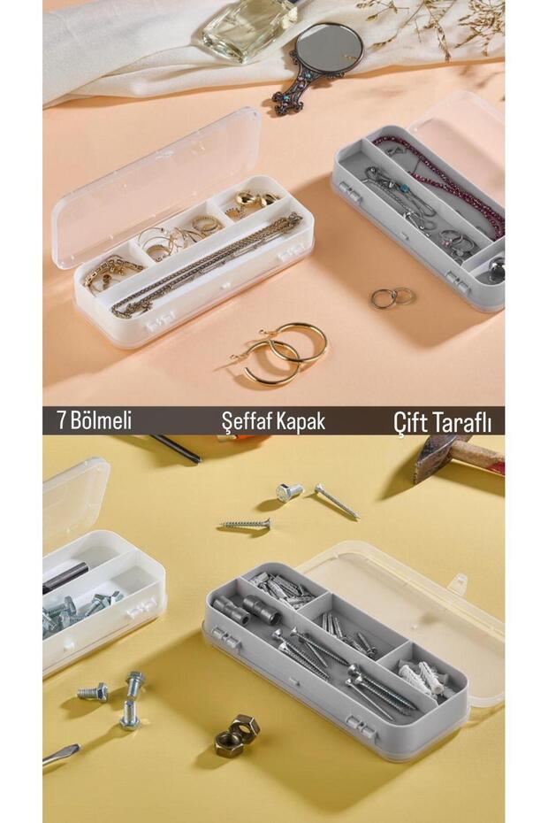 Rise 7 Compartment Double Sided Jewelry Necklace Box - Small Piece Organizer with Transparent Cover