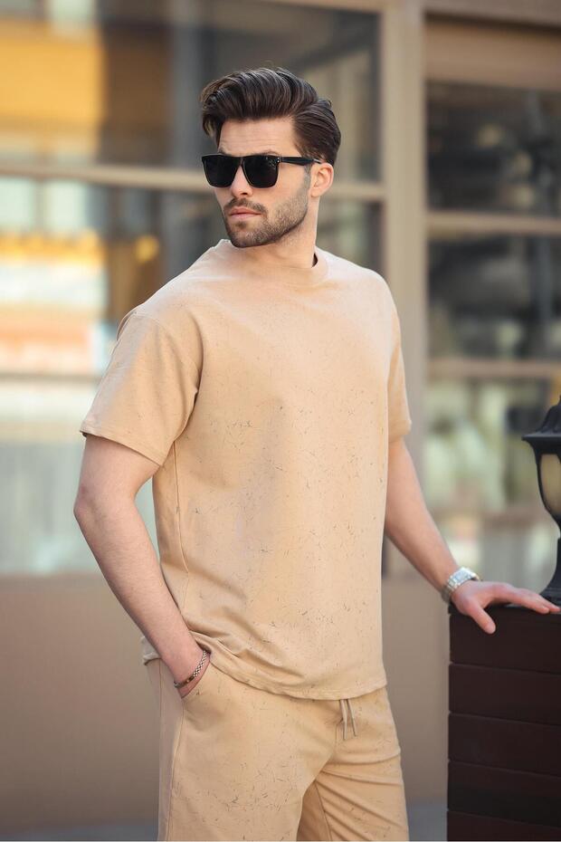 Bej Basic Erkek Şort T-shirt Takımı E7309 - 4