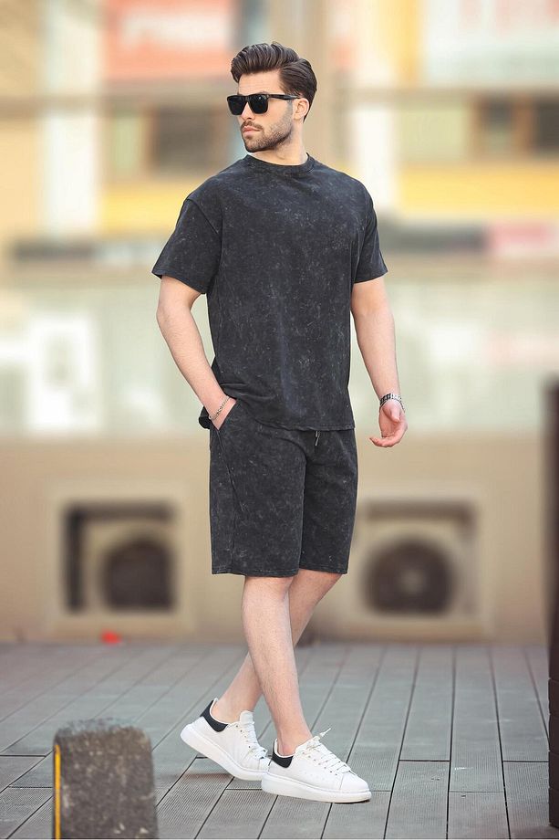 Siyah Basic Erkek Şort T-shirt Takımı E7309 - 1