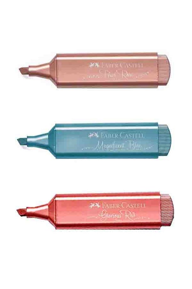 Faber-Castell Fosforlu Kalem 46 Metalik Renkler 3'lü - 1