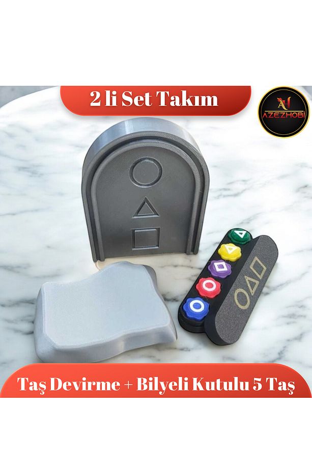 2 li Set takım Squıd Game Renkli 5 Taş + Taş Devirme Oyunu - 1