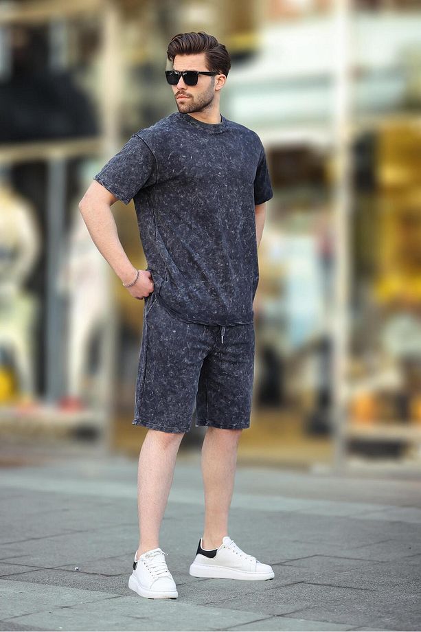 Lacivert Basic Erkek Şort T-shirt Takımı E7309 - 2