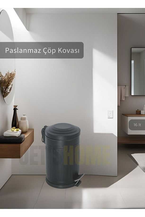 Pedallı Banyo Çöp Kovası Paslanmaz 16 Lt Mutfak Çöp Kutusu Siyah - 1